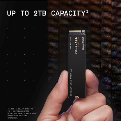 WD_BLACK SN770 1TB NVMe M.2 SSD, M.2 2280 NVMe SSD, Gaming Solid State drive, PCIe Gen4 NVMe, High Performance Gaming drive, Read speeds up to 5150 MB/s, Black