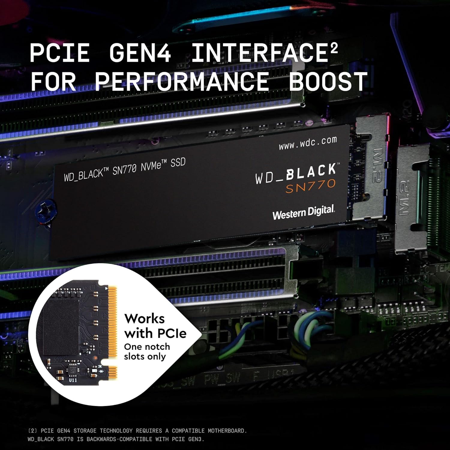 WD_BLACK SN770 1TB NVMe M.2 SSD, M.2 2280 NVMe SSD, Gaming Solid State drive, PCIe Gen4 NVMe, High Performance Gaming drive, Read speeds up to 5150 MB/s, Black