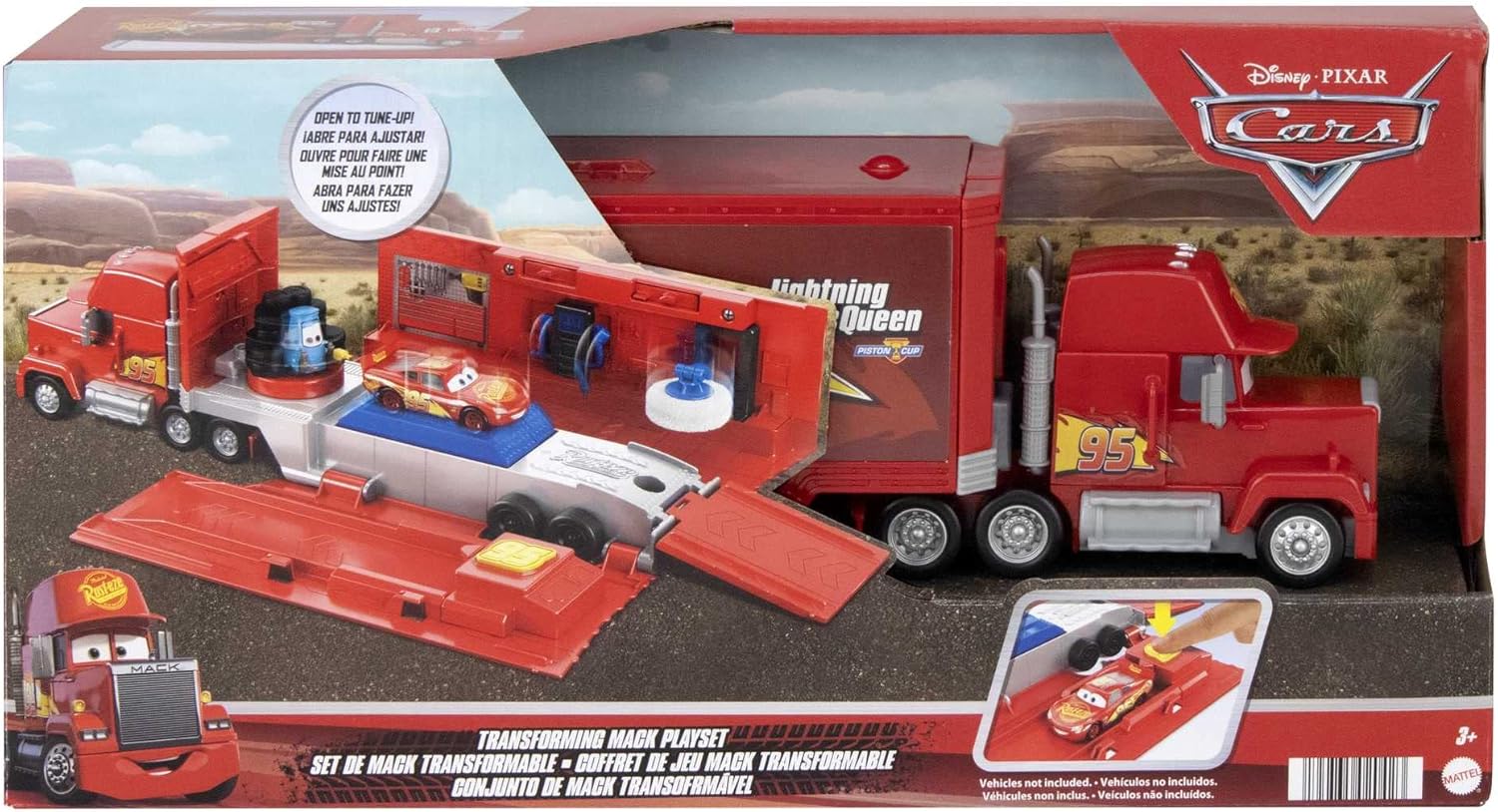 Mattel Cars Camión Mack convertible Pista para coches de juguete con lanzadores, regalo para niños +3 años (HDC75