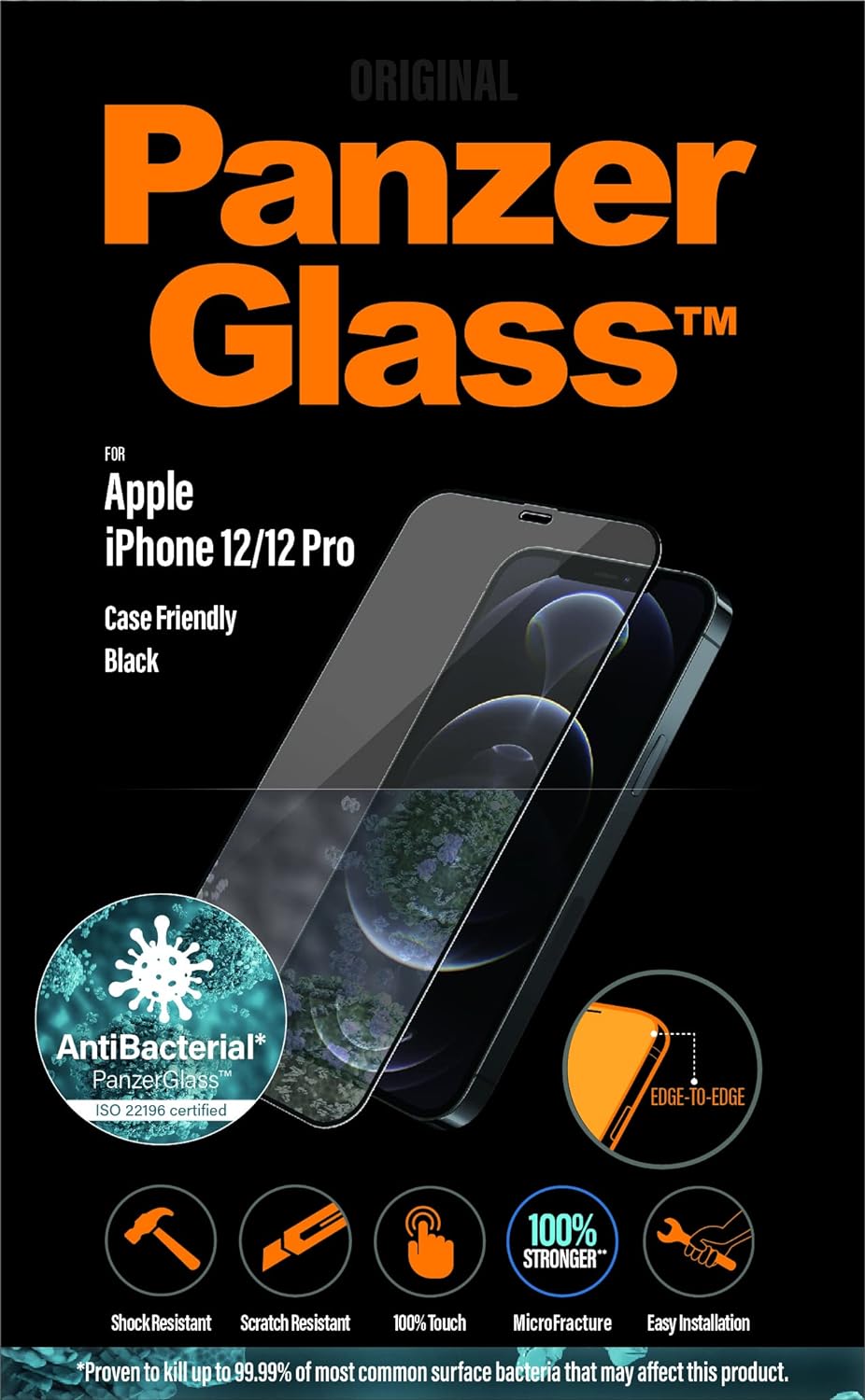 PanzerGlass - iPhone 12/12 Pro Case Friendly, Black