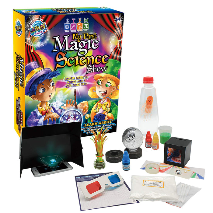 WILD! Science Kids Magic Set | Ideal my first magic set - Science kit for kids -Magic coin & infinity box - A dancing magic hologram show, squishy magic & more