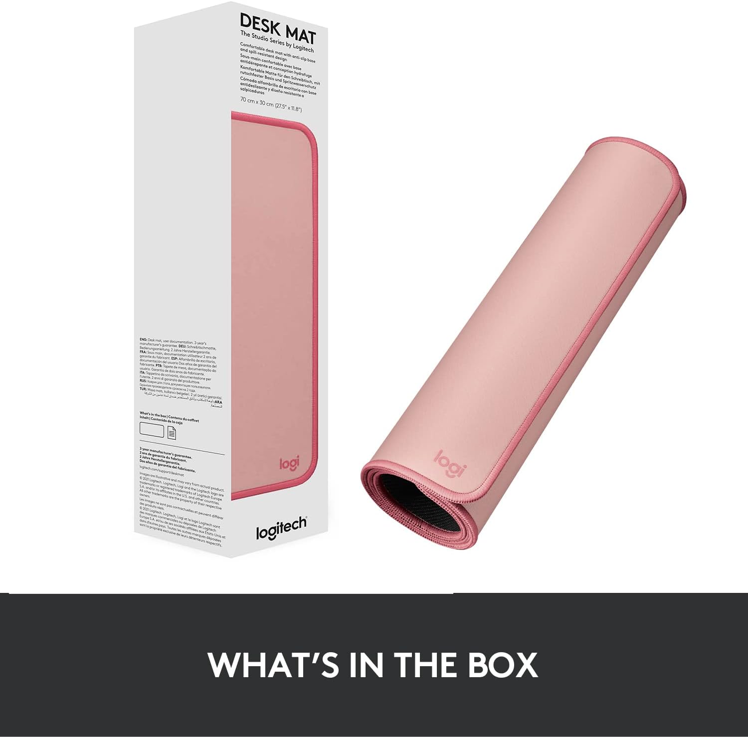 Logitech Desk Mat - Studio Series, Multifunctional Large Desk Pad, Extended Mouse Mat, Office Desk Protector with Anti-slip Base, Spill-resistant Durable Design - Pink Pink Large