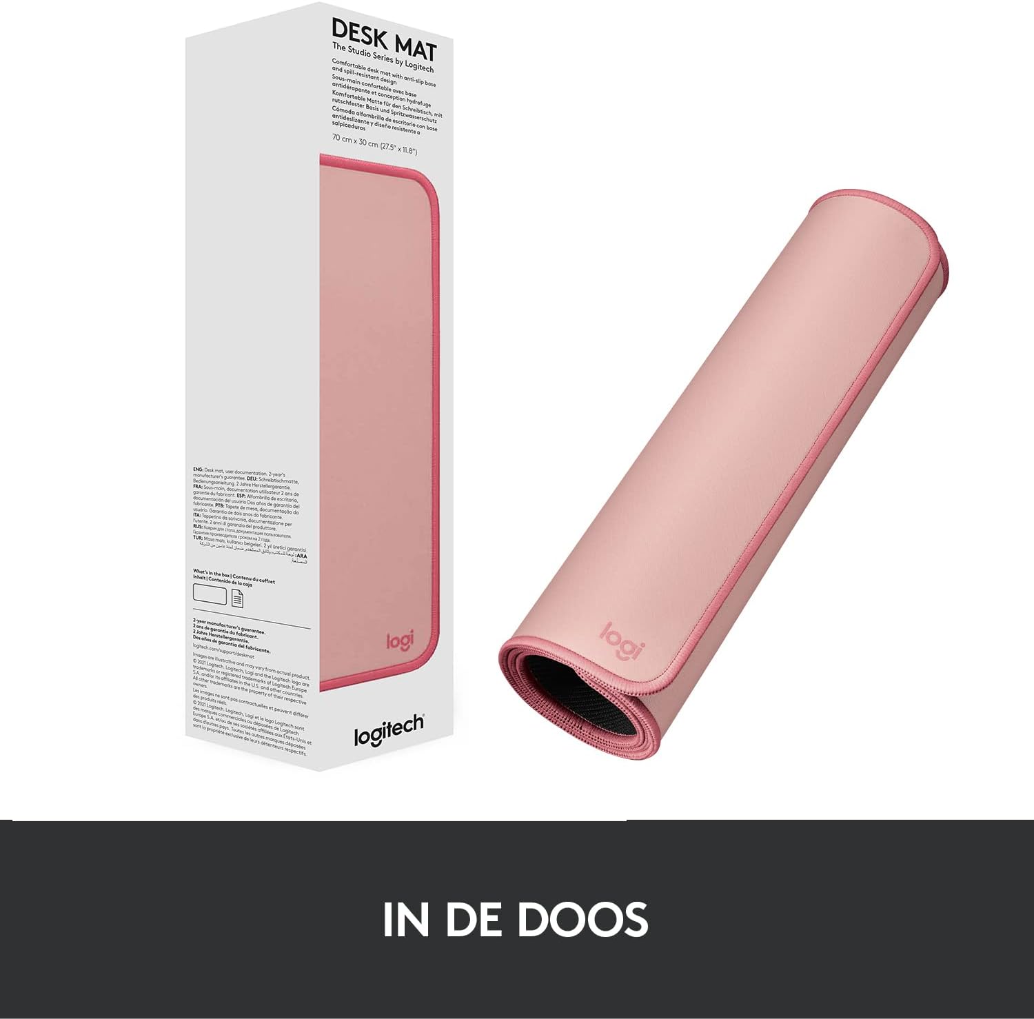 Logitech Desk Mat - Studio Series, Multifunctional Large Desk Pad, Extended Mouse Mat, Office Desk Protector with Anti-slip Base, Spill-resistant Durable Design - Pink Pink Large