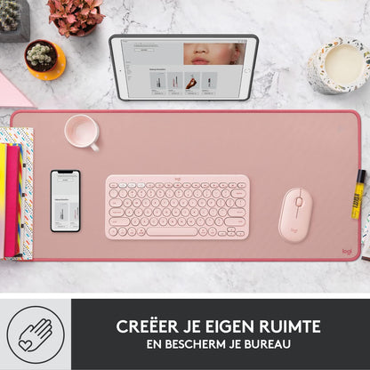 Logitech Desk Mat - Studio Series, Multifunctional Large Desk Pad, Extended Mouse Mat, Office Desk Protector with Anti-slip Base, Spill-resistant Durable Design - Pink Pink Large