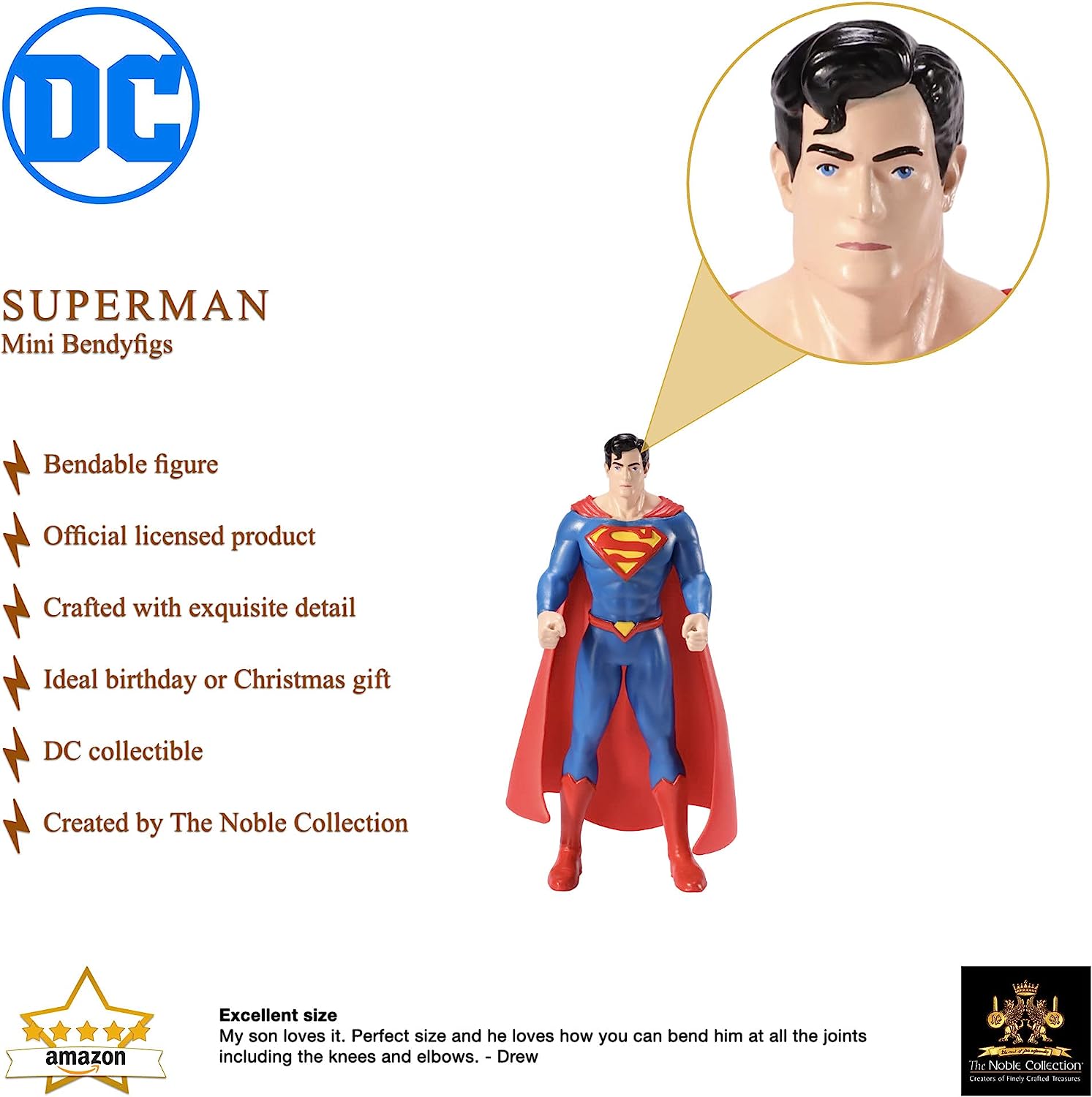 The Noble Collection DC Comics Mini Bendyfigs Superman - 5.5in (14cm) Noble Toys Miniature Bendable Figure Posable Doll Figures
