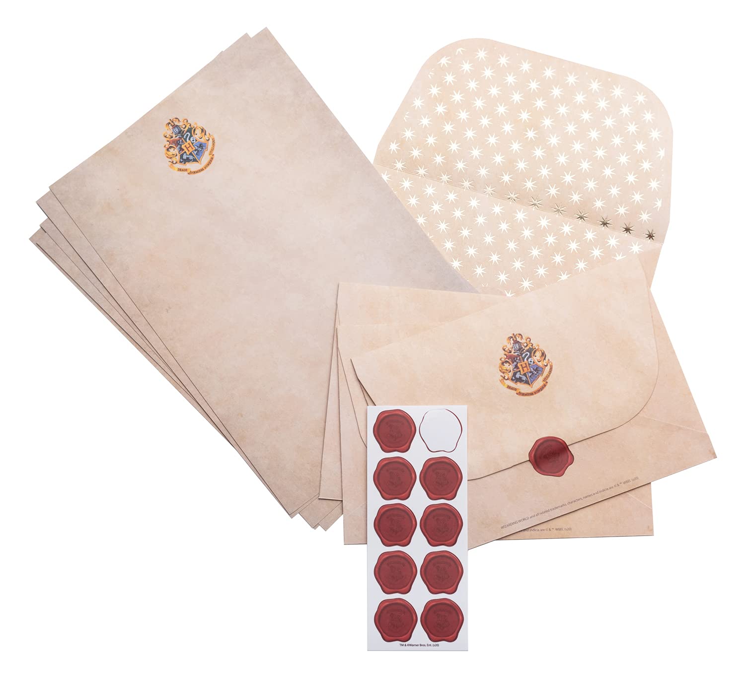 Grupo Erik Briefpapier-Set Harry Potter Briefpapier mit Hogwarts Logo - 20 Blatt A5-Notizpapier, 10 Briefumschläge, Wachssiegel-Aufkleber
