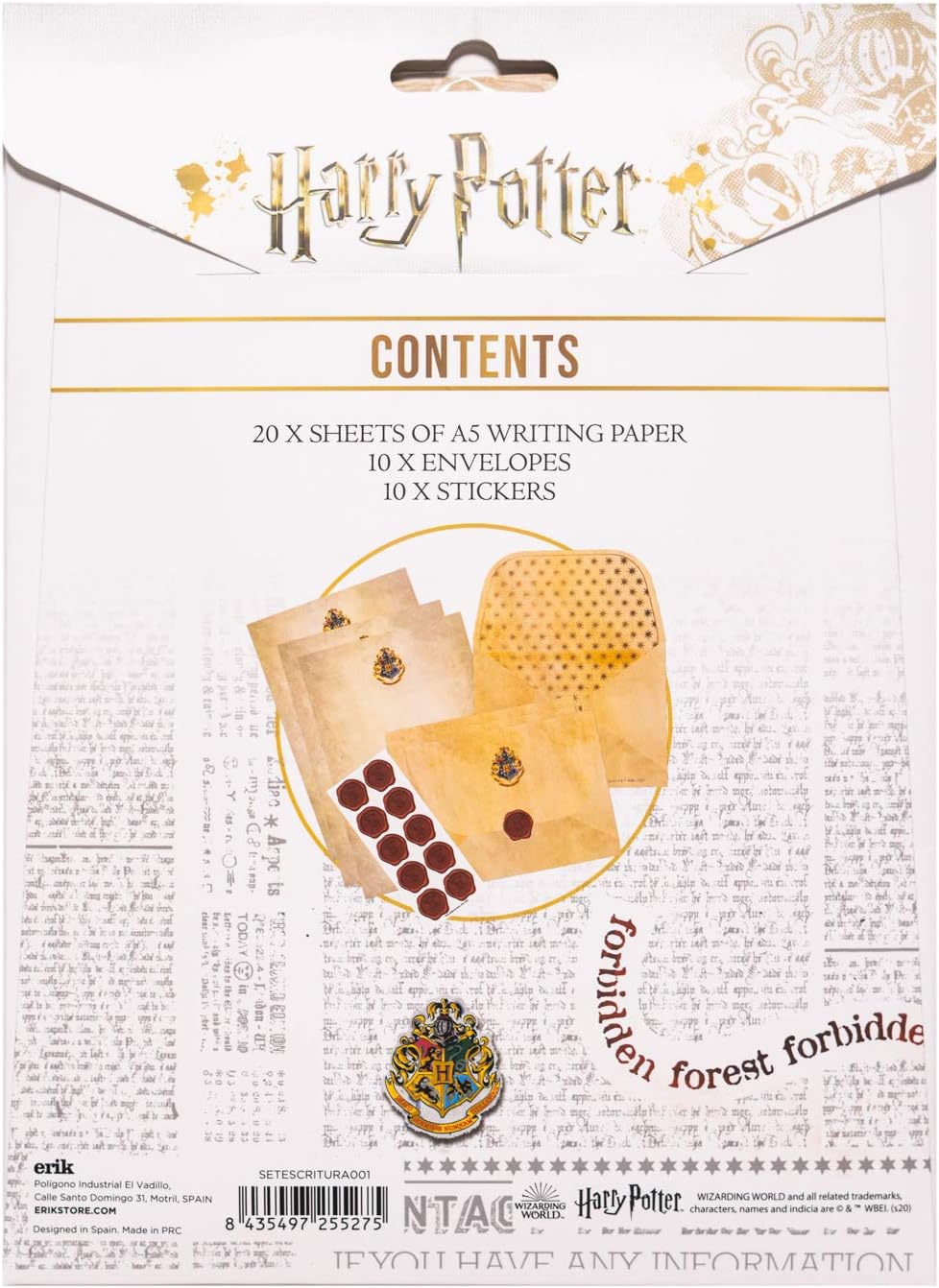 Grupo Erik Briefpapier-Set Harry Potter Briefpapier mit Hogwarts Logo - 20 Blatt A5-Notizpapier, 10 Briefumschläge, Wachssiegel-Aufkleber