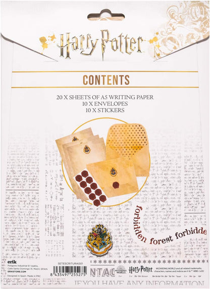Grupo Erik Briefpapier-Set Harry Potter Briefpapier mit Hogwarts Logo - 20 Blatt A5-Notizpapier, 10 Briefumschläge, Wachssiegel-Aufkleber
