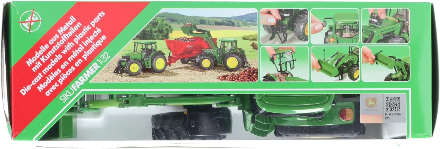 siku 3652, John Deere Tractor with Front Loader, 1:32, Metal/Plastic, Green, Movable front loader, Removable driver's cabin Tractor with Front Loader 1:32