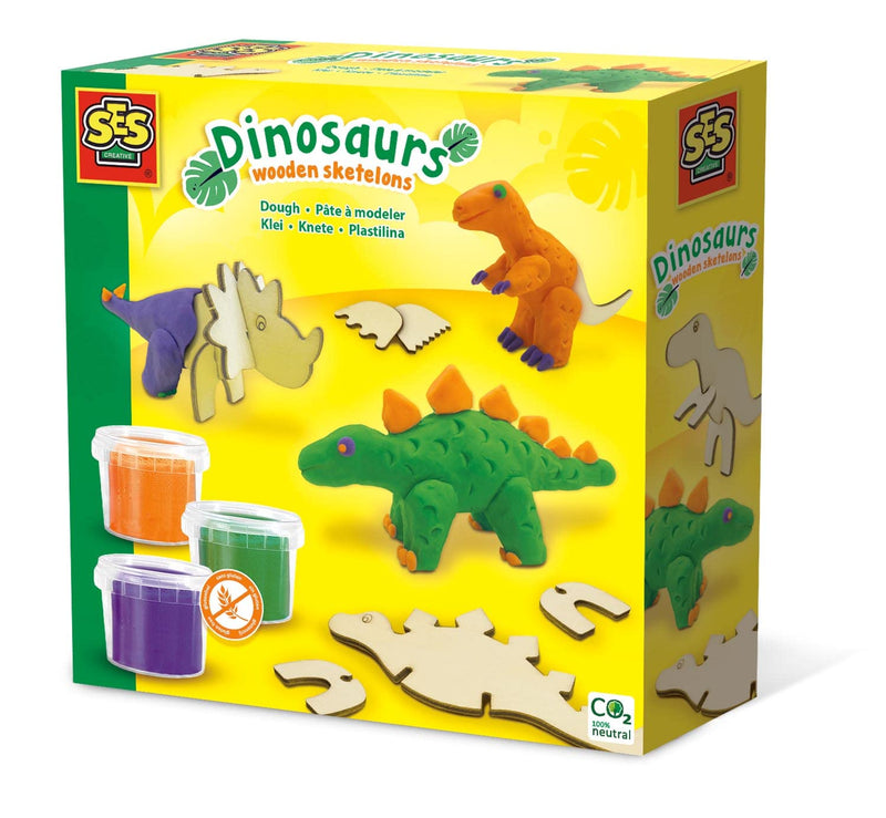 SES Creative 00418 Knete-Dinsosaurier Holzskellet, diverse Farben