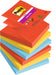 Post-it Super Sticky Z-Notes Playful Color Collection, Pack of 6 Pads, 90 Sheets per Pad,76 mm x 76 mm, Red, Yellow, Blue - Extra Sticky Notes For Note Taking, To Do Lists & Reminders