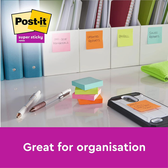 Post-it Super Sticky Z-Notes Soulful Color Collection, Pack of 6 Pads, 90 Sheets per Pad,76 mm x 76 mm, Pink, Purple, Green - Extra Sticky Notes For Note Taking, To Do Lists & Reminders