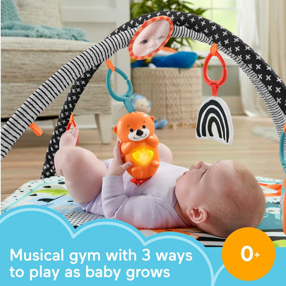 Fisher-Price 3-in-1 Baby Gym Newborn Playset with Sensory Toys Lights and Sounds for Tummy Time, Music Glow and Grow Gym, HBP41