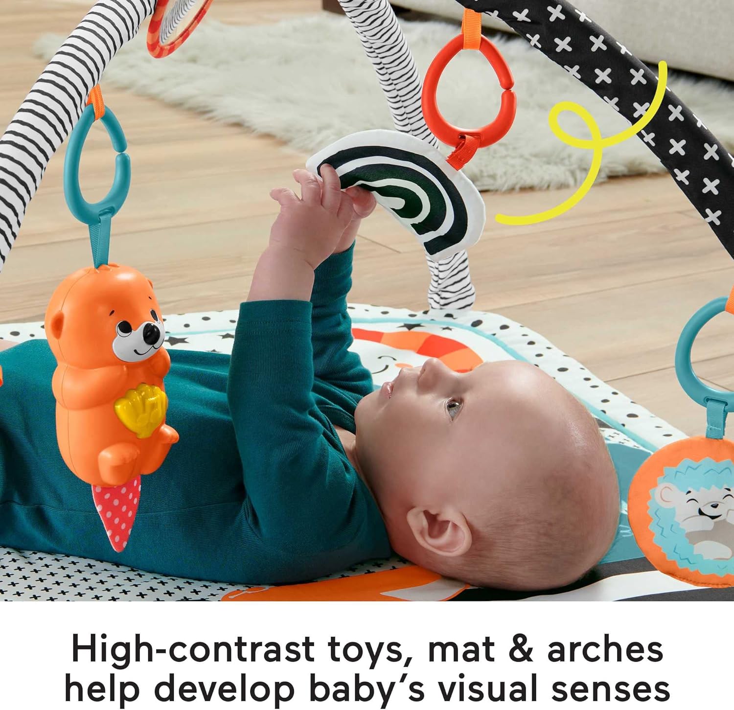 Fisher-Price 3-in-1 Baby Gym Newborn Playset with Sensory Toys Lights and Sounds for Tummy Time, Music Glow and Grow Gym, HBP41