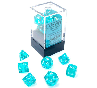 Chessex Juego de dados - Juego de dados poliédricos de plástico translúcido de 10 mm - Mazmorras y dragones D&D DND TTRPG dados - Incluye 7 dados - D4 D6 D8 D10 D12 D20 D% (CHX20385