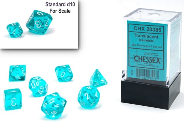 Chessex Juego de dados - Juego de dados poliédricos de plástico translúcido de 10 mm - Mazmorras y dragones D&D DND TTRPG dados - Incluye 7 dados - D4 D6 D8 D10 D12 D20 D% (CHX20385