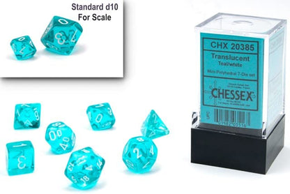 Chessex Juego de dados - Juego de dados poliédricos de plástico translúcido de 10 mm - Mazmorras y dragones D&D DND TTRPG dados - Incluye 7 dados - D4 D6 D8 D10 D12 D20 D% (CHX20385