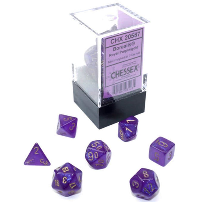 Chessex Dice Set – 10mm Borealis Purple/Gold Luminary Polyhedral Dice Set – Dungeons and Dragons D&D DND TTRPG Dice – Includes 7 Dice - D4 D6 D8 D10 D12 D20 D% (CHX20587