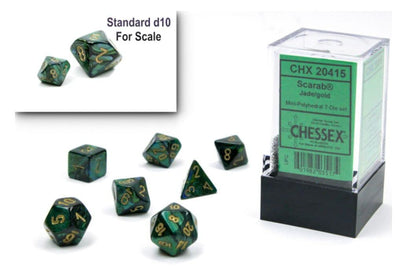 Chessex Dice Set – 10mm Scarab Jade/Gold Green Plastic Polyhedral Dice Set – Dungeons and Dragons D&D DND TTRPG Dice – Includes 7 Dice - D4 D6 D8 D10 D12 D20 D% (CHX20415)