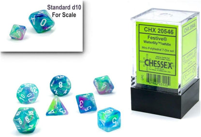 Chessex Dice Set – 10mm Festive Waterlily/White Polyhedral Dice Set – Dungeons and Dragons D&D DND TTRPG Dice – Includes 7 Dice - D4 D6 D8 D10 D12 D20 D% (CHX20546)