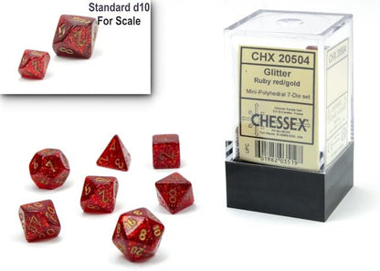 Chessex Dice Set – 10mm Glitter Red/Gold Polyhedral Dice Set – Dungeons and Dragons D&D DND TTRPG Dice – Includes 7 Dice - D4 D6 D8 D10 D12 D20 D%