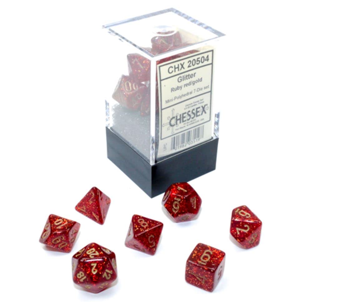 Chessex Dice Set – 10mm Glitter Red/Gold Polyhedral Dice Set – Dungeons and Dragons D&D DND TTRPG Dice – Includes 7 Dice - D4 D6 D8 D10 D12 D20 D%