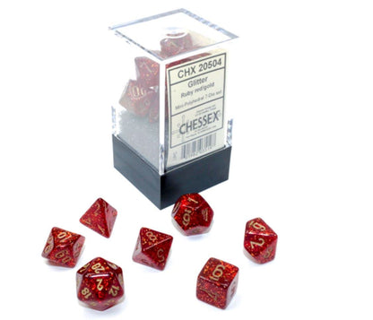 Chessex Dice Set – 10mm Glitter Red/Gold Polyhedral Dice Set – Dungeons and Dragons D&D DND TTRPG Dice – Includes 7 Dice - D4 D6 D8 D10 D12 D20 D%