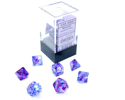 Chessex Dice Set – 10mm Nebula Nocturnal/Blue Luminary Polyhedral Dice Set – Dungeons and Dragons D&D DND TTRPG Dice – Includes 7 Dice - D4 D6 D8 D10 D12 D20 D% (CHX20557)