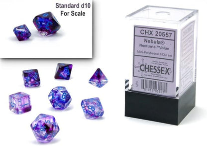 Chessex Dice Set – 10mm Nebula Nocturnal/Blue Luminary Polyhedral Dice Set – Dungeons and Dragons D&D DND TTRPG Dice – Includes 7 Dice - D4 D6 D8 D10 D12 D20 D% (CHX20557)