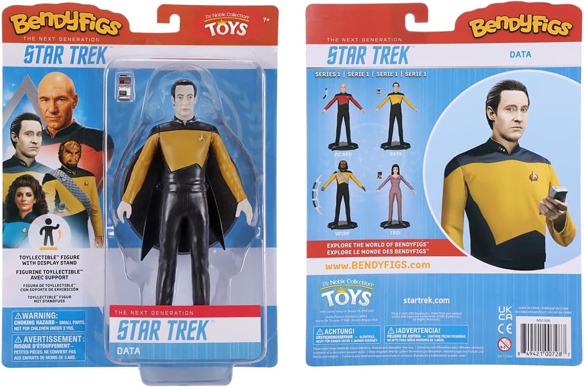 BendyFigs The Noble Collection Star Trek Data - 7.5in (19cm) Noble Toys Bendable Figure Posable Collectible Doll Figures With Stand