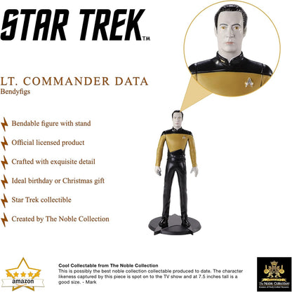 BendyFigs The Noble Collection Star Trek Data - 7.5in (19cm) Noble Toys Bendable Figure Posable Collectible Doll Figures With Stand