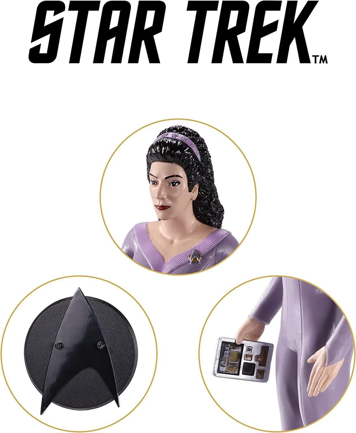 The Noble Collection Star Trek Bendyfigs Troi - 7.5in (19cm) Noble Toys Bendable Figure Posable Collectible Doll Figures With Stand, Multicolor, NN1509