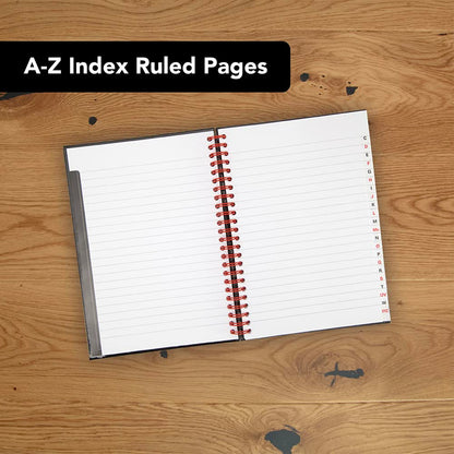 Oxford Black n' Red Ruled A-Z Wirebound Hardback A5 Notebook, 140 Pages