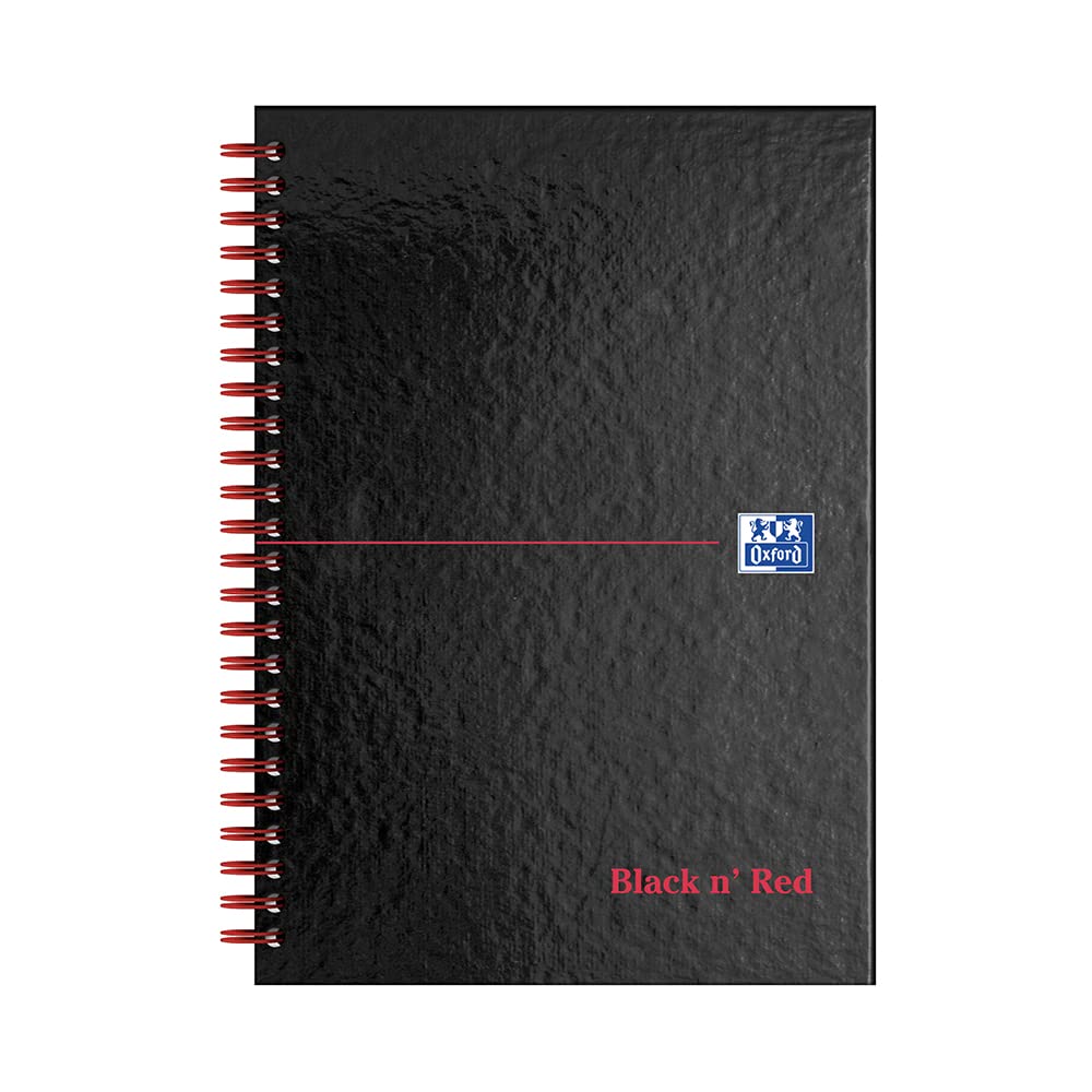 Oxford Black n' Red Ruled A-Z Wirebound Hardback A5 Notebook, 140 Pages