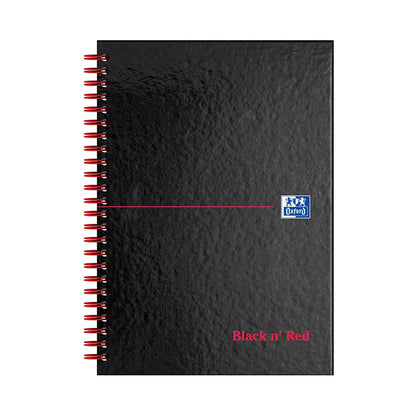 Oxford Black n' Red Ruled A-Z Wirebound Hardback A5 Notebook, 140 Pages