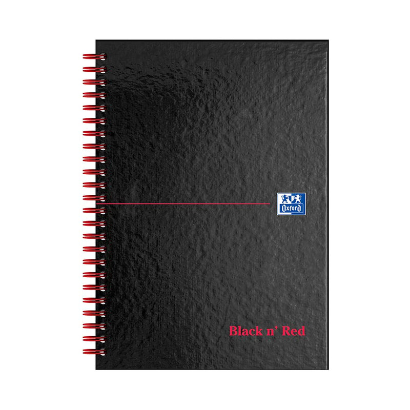 Oxford Black n' Red Ruled A-Z Wirebound Hardback A5 Notebook, 140 Pages