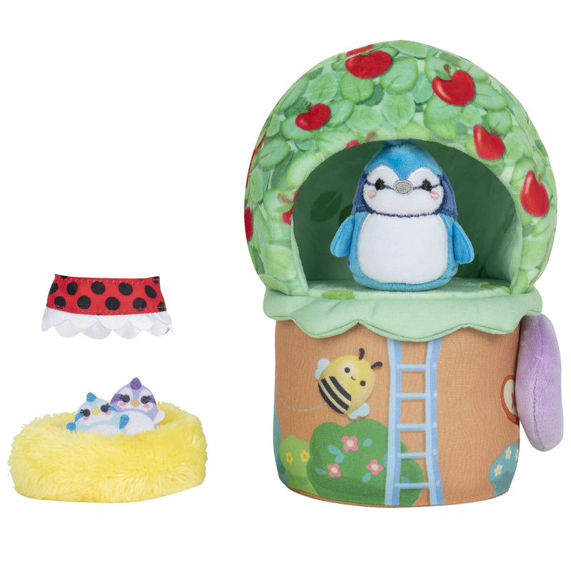 Squishville SQM0209 Deluxe Tiptop Treehouse Includes 2-Inch Babs The Blue Jay Plush, Ladybug Dress, Bird’s Nest & Treehouse Playscene-Toys for Kids, Multi, Play Scene Squishville TipTop Treehouse Deluxe Play Scene
