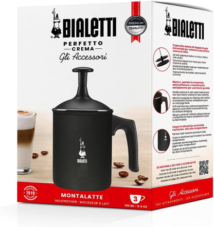Bialetti CD Tuttocrema-166 ml Tuttocrema-Manual Milk frother with a Capacity of 166 ml, Plastic, Black, 30 x 20 x 15 cm