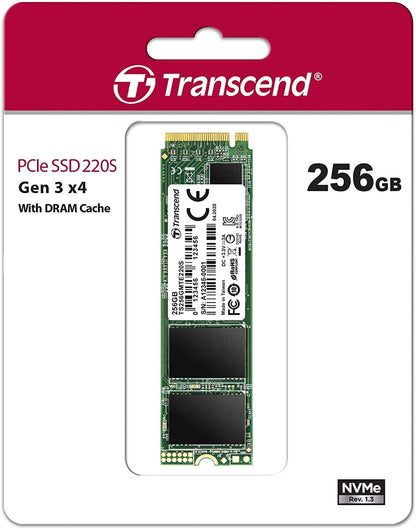 Transcend MTE220S 256 GB NVMe PCIe Gen3 x4 M.2 2280 Internal Solid State Drive (SSD) 3D TLC NAND with DRAM Cache (TS256GMTE220S