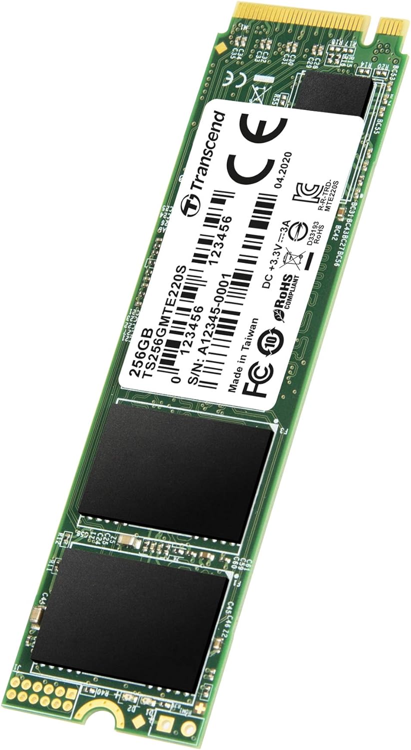 Transcend MTE220S 256 GB NVMe PCIe Gen3 x4 M.2 2280 Internal Solid State Drive (SSD) 3D TLC NAND with DRAM Cache (TS256GMTE220S