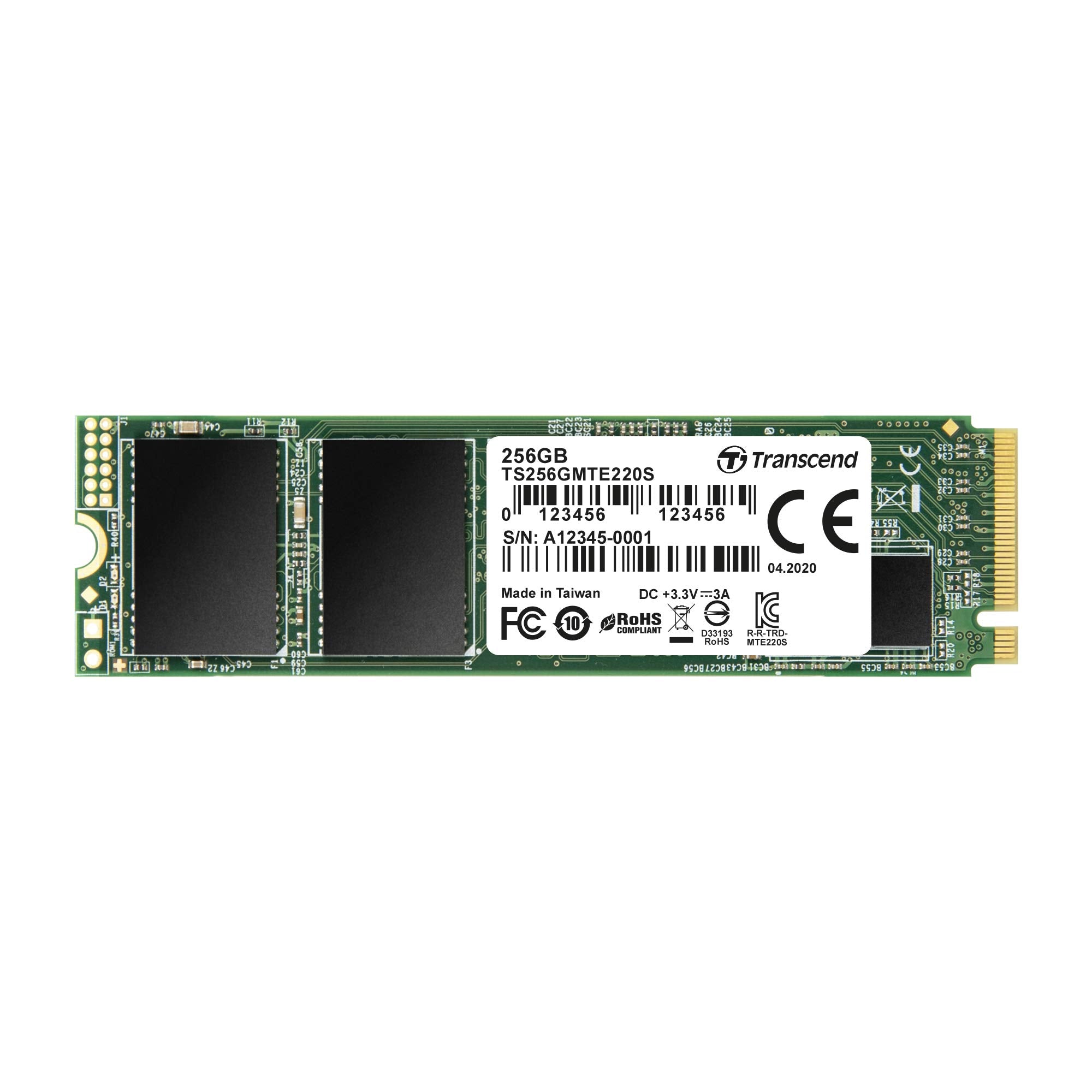 Transcend MTE220S 256 GB NVMe PCIe Gen3 x4 M.2 2280 Internal Solid State Drive (SSD) 3D TLC NAND with DRAM Cache (TS256GMTE220S