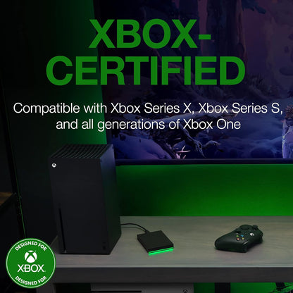 Seagate Game Drive for Xbox, 4TB, External Hard Drive Portable, USB 3.2 Gen 1, Black with built-in green LED bar, Xbox Certified, 2 year Rescue Services (STKX4000402