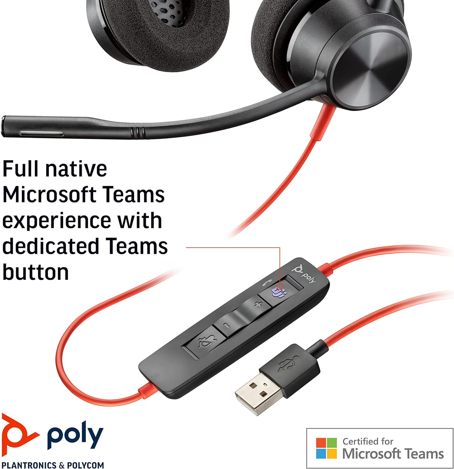 Plantronics – Blackwire 3320 USB-A (Poly) – Wired, Dual-Ear (Stereo) Headset with Boom Mic – USB-A to connect to your PC and/or Mac – Works with Teams, Zoom, & more 2018 Version (USB-A)