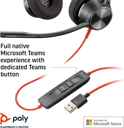 Plantronics – Blackwire 3320 USB-A (Poly) – Wired, Dual-Ear (Stereo) Headset with Boom Mic – USB-A to connect to your PC and/or Mac – Works with Teams, Zoom, & more 2018 Version (USB-A)