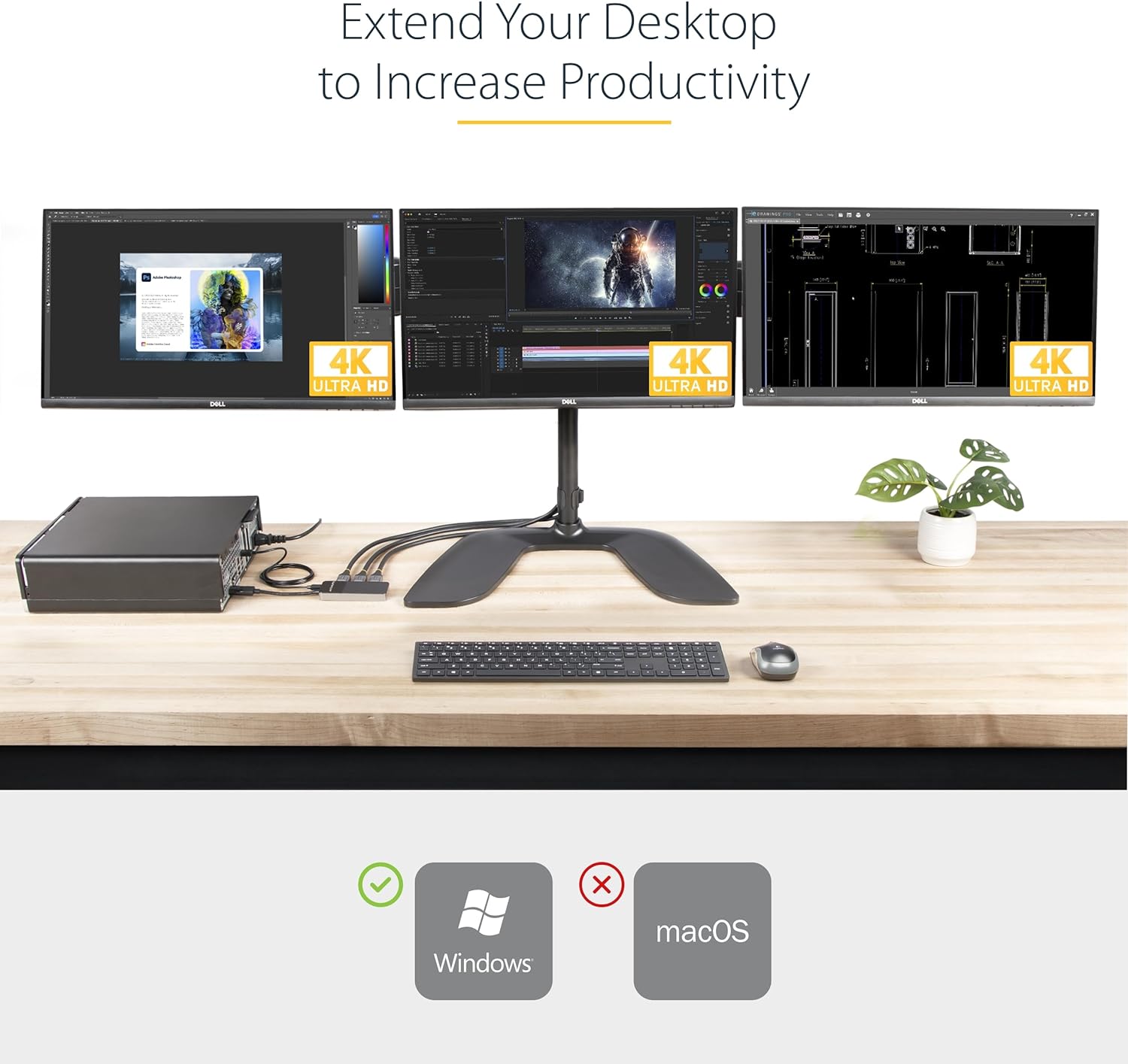 StarTech.com 3-Port DisplayPort 1.4 Splitter, DisplayPort to 3x DP Multi-Monitor Adapter, Triple 4K Computer MST Hub, USB Bus-Powered, Windows Only (MST14DP123DP