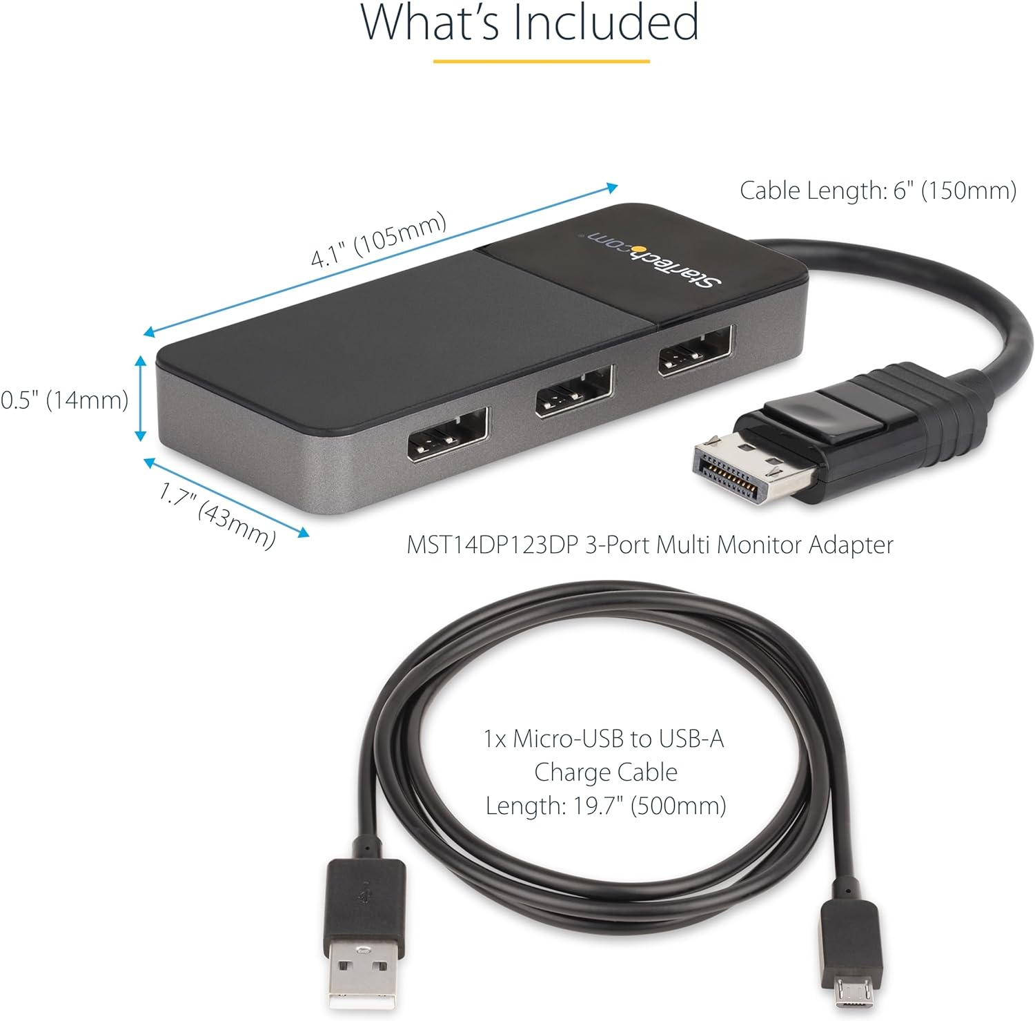 StarTech.com 3-Port DisplayPort 1.4 Splitter, DisplayPort to 3x DP Multi-Monitor Adapter, Triple 4K Computer MST Hub, USB Bus-Powered, Windows Only (MST14DP123DP