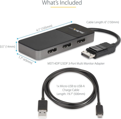 StarTech.com 3-Port DisplayPort 1.4 Splitter, DisplayPort to 3x DP Multi-Monitor Adapter, Triple 4K Computer MST Hub, USB Bus-Powered, Windows Only (MST14DP123DP