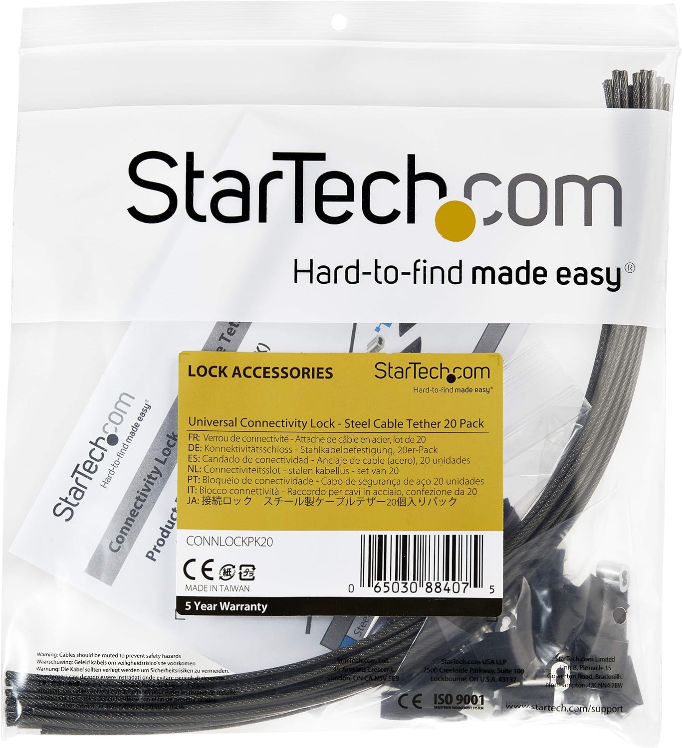 StarTech.com 20-Pack Security Cable Tethers for Adapters & Dongles - Universal Cable Adapter Tether - Tether Cables - Adjustable Length Anti-Theft Cable Tether Lock Kit - Steel (CONNLOCKPK20
