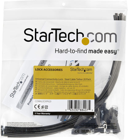 StarTech.com 20-Pack Security Cable Tethers for Adapters & Dongles - Universal Cable Adapter Tether - Tether Cables - Adjustable Length Anti-Theft Cable Tether Lock Kit - Steel (CONNLOCKPK20