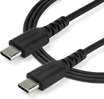 StarTech.com 1m USB C Charging Cable - Durable Fast Charge & Sync USB 3.1 Type C to USB C Laptop Charger Cord - TPE Jacket Aramid Fiber M/M 60W Black - Samsung S10 S20 iPad Pro MS Surface (RUSB2AC1MB